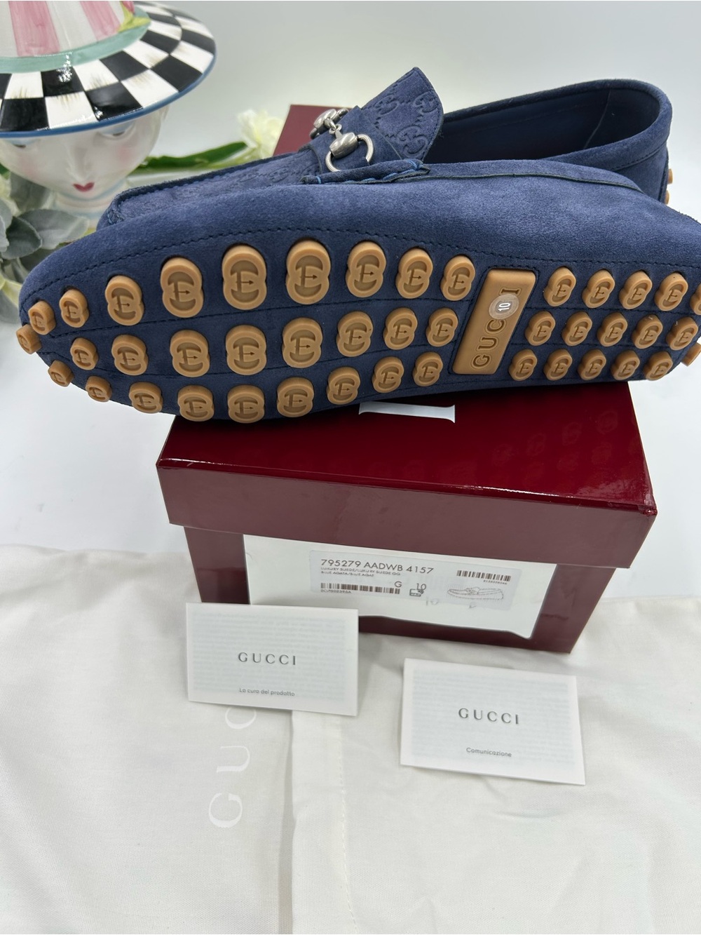 Men's Gucci GG embossed suede driver loafers size 10 fits 11 US made in Italy - Picture 6 of 13
